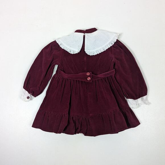 Vintage Dress Girls Size 2T Maroon Velvet Christmas Holiday - Picture 3 of 4